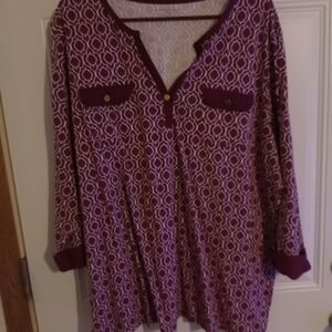 Purple Patterned Long Sleeve Blouse